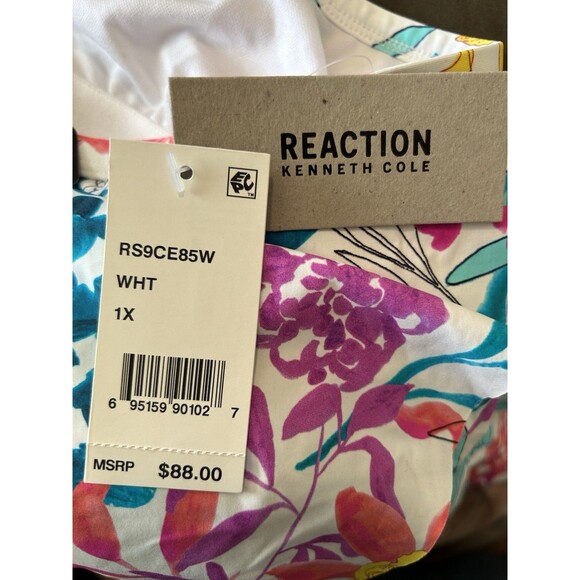 Kenneth Cole Reaction Bathing Suit Swim Top Plus Size 1X White Floral - Picture 7 of 10